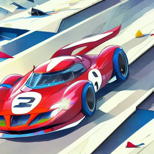 Image similar to speed racer's mach 5 in motion, studio ghibli studio key hideaki anno sakimichan stanley artgerm lau rossdraws james jean marc simonetti elegant highly detailed digital painting artstation pixiv