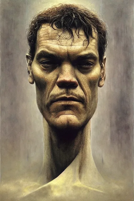 Prompt: portrait of Michael Shannon by Zdzislaw Beksinski