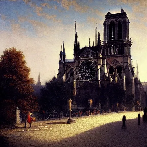 Image similar to brutalist notre dame cathedral, by albert bierstadt, trending on artstation