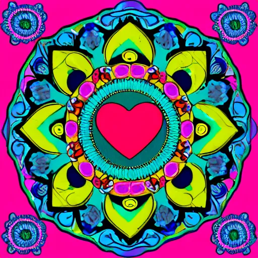 Prompt: Mandala with flowers and hearts