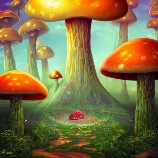 Image similar to surreal mushroom realm, multidimensional, fantasy, trending on artstation, beautiful