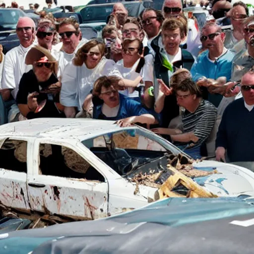 Prompt: a photo of the pope driving demolition derby