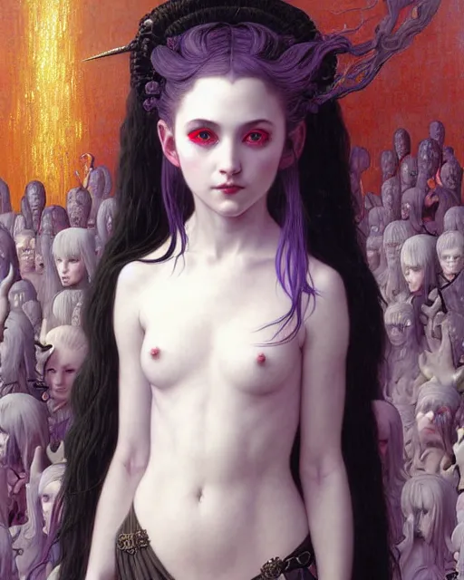 Image similar to portrait of beautiful cute young goth maiden girl with white hair in warhammer armor, art by ( ( ( kuvshinov ilya ) ) ) and wayne barlowe and gustav klimt and artgerm and wlop and william - adolphe bouguereau