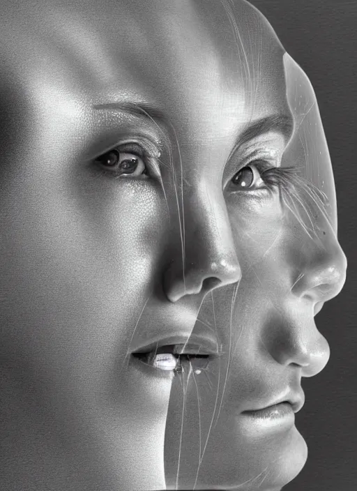 Image similar to highly detailed picture of a human robot coming to life for the very first time by Jim wooding. The image conveys fear and hope and depending dystopian world.