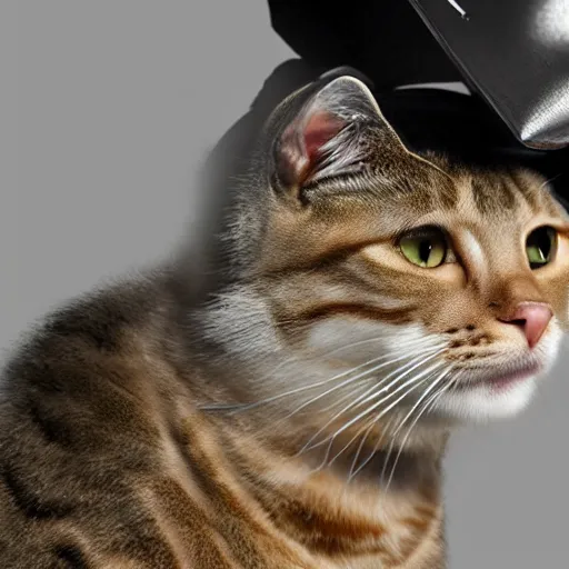 Image similar to ultra realistic cat smoking cigarette wearing mafia hat, ultra realistic, 8 k resolution, detailed, real life