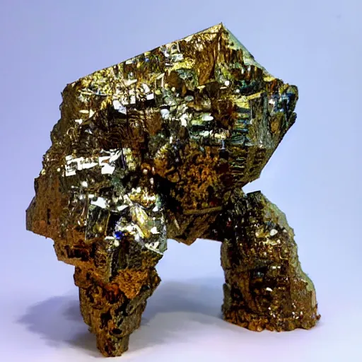 Prompt: Mountainous colossal geode crystal bismuth golem