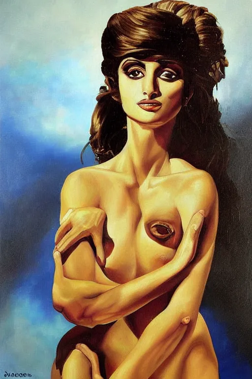 Image similar to oil painting, portrait of penelope cruz, artwork by salvador dali