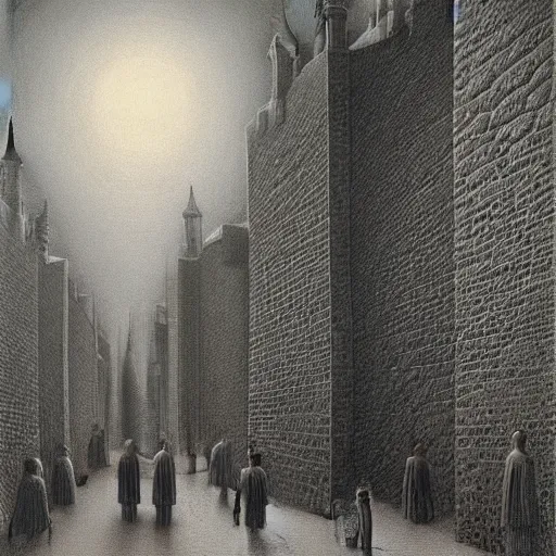 Prompt: Zdzisław Beksiński painting of the walking city