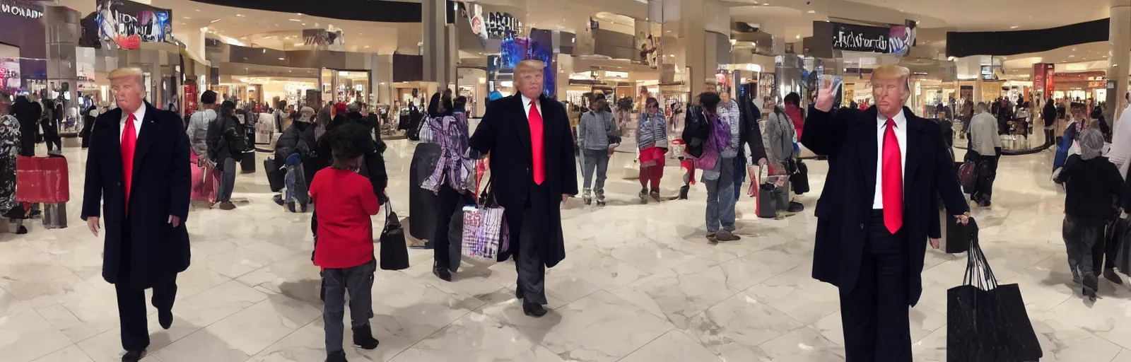 Prompt: Candid photo of donald trump in disguise trying to blend in at a mall