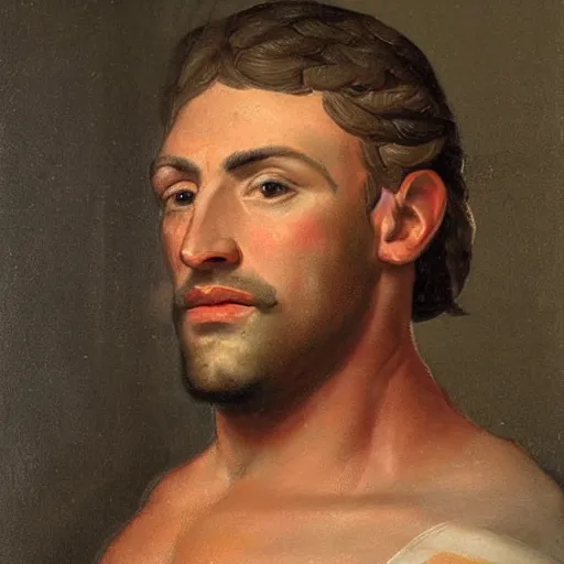 Image similar to Gladiator, muscular, handsome, detailed face, correct face, painting by Antoine Calbet