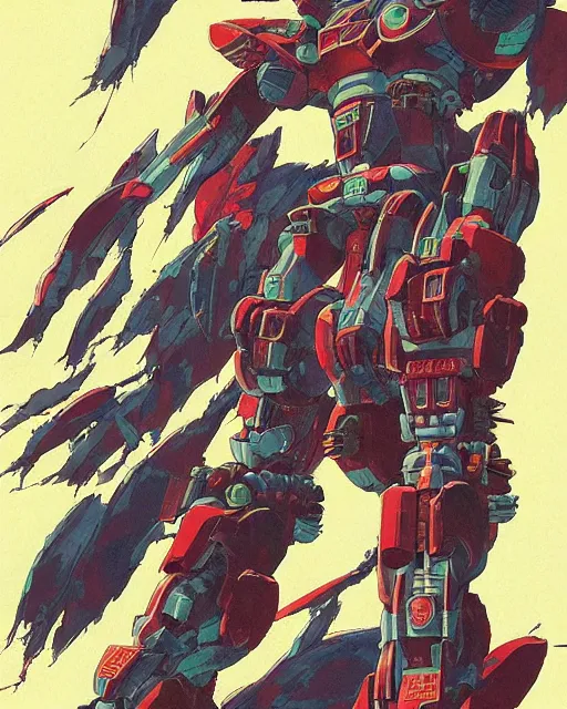 Image similar to japanese folk painting of mecha, detailed, cel shaded, by makoto shinkai and moebius and anton fadeev and james gurney,