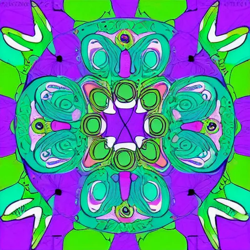 Image similar to kermit the frog mandala, high saturation, viberant