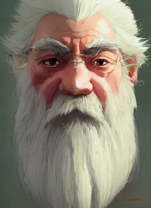 Prompt: relaxed dwarf with white hair, red iris, long beard, pale snow white skin, full body character portrait, colorful, highly detailed, digital art by studio ghibli and greg rutkowski and takehiko inoue