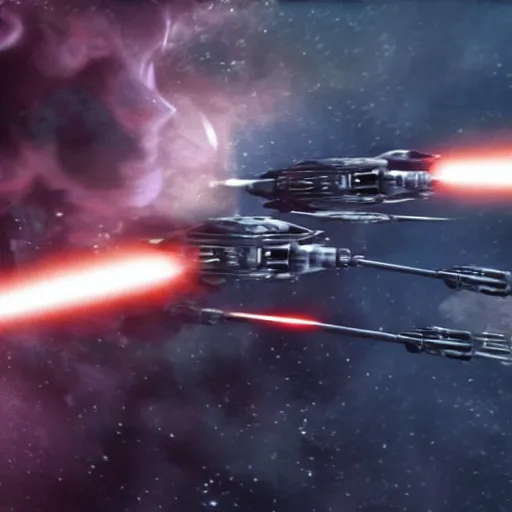 Image similar to darth vader piloting a pod racer, coruscant, movie still