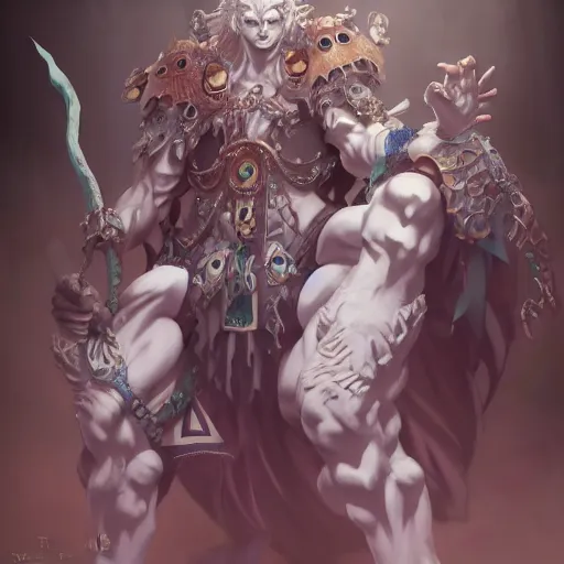 Prompt: Goetia, King of 72 Demon Gods, The Beast of Pity, Fate character design, Concept art by Takeuchi Takashi, trending on cgsociety