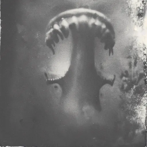 Image similar to tintype photo, underwater, huge monster