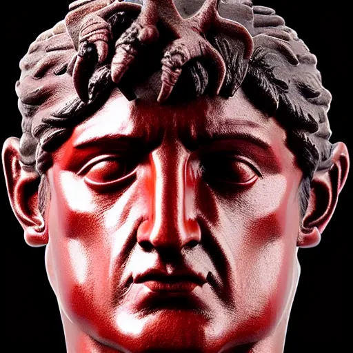 Image similar to museum stallone rambo statue monument made from porcelain brush face hand painted with iron red dragons full - length very very detailed intricate symmetrical well proportioned balanced