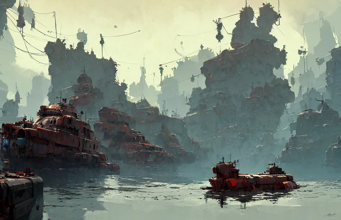 Image similar to ian mcque style floating boats, detailed painting, epic lighting, by ian mcque, ian mcque, and ian mcque