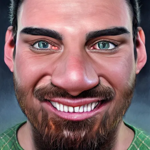 Prompt: Caricature portraits done of Vinny Vinesauce, realistic, hyperrealistic, very realistic, highly detailed, very detailed, extremely detailed, detailed, oil painting, digital art, trending on artstation