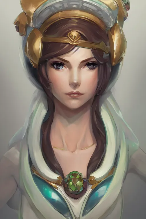 Prompt: cenimatic portrait, head and torso only, palutena, design by lois van baarle by sung choi by john kirby artgerm and greg rutkowski and magali villeneuve mage fighter assassin, trending on artstation, concept art, fine detail, sharp detail, masterpiece, 4 k, hd