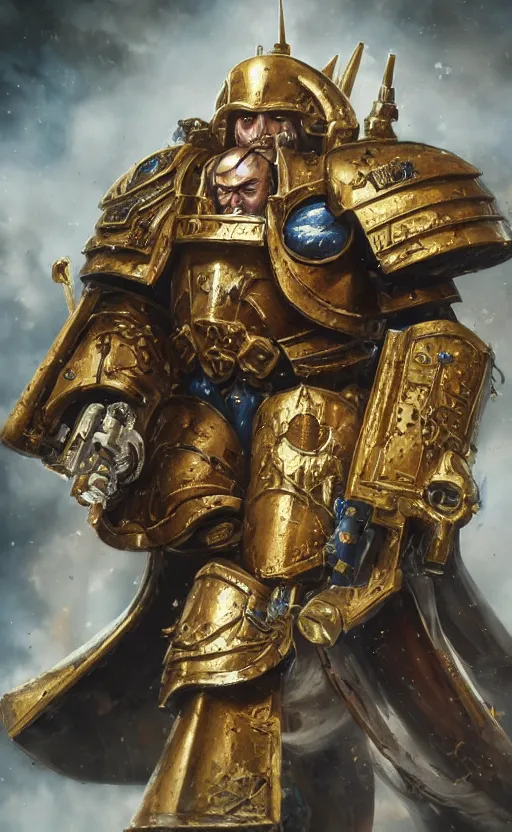 Prompt: warhammer 40k, full-lenght portrait of Emperor of Mankind, beautiful handsome man in massive gold armor, long blonde hair, digital art, illustration, fine details, cinematic, highly detailed, octane render, unreal engine, concept art, artstation