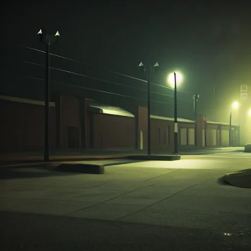 Prompt: an empty parking lot at midnight lit by streetlamps werewolf from van helsing werewolf from van helsing werewolf from van helsing unreal engine hyperreallistic render 8k