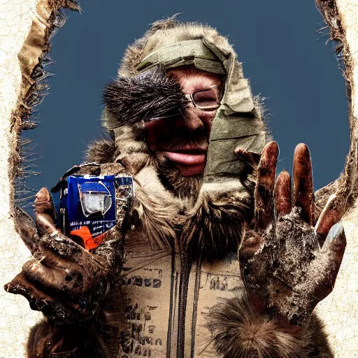 Prompt: a photograph of trashman and fur garbage portrait , weird, argentic, dust and scratches, by Jon Rafman