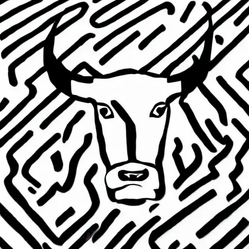 Prompt: bull logo, minimalistic design, banksy, bold, sharp, by simon daniels, white background, illustration