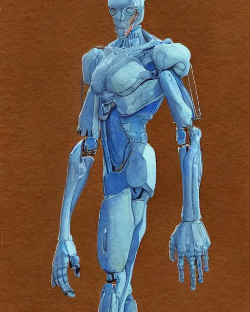 Prompt: a watercolor painting full body character portrait of a humanoid machine mutant in the style of moebius in the style of leonard boyarsky trending on artstation deviantart pinterest detailed photorealistic highlights and shadow hd 8 k post - processing high resolution