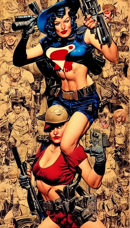 Prompt: female version of the punisher. portrait by clyde caldwell and jean giraud and anton otto fischer and john philip falter and will eisner and gil elvgren