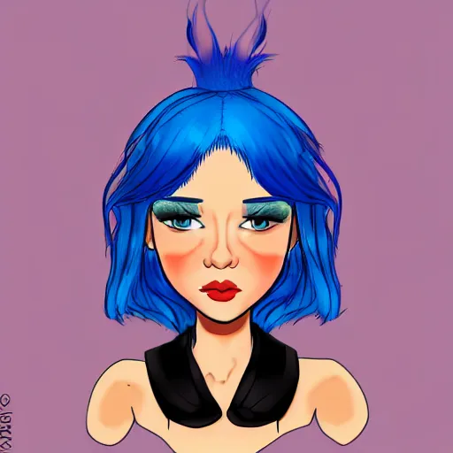 Prompt: blue hair girl by anna cattish, character design animation