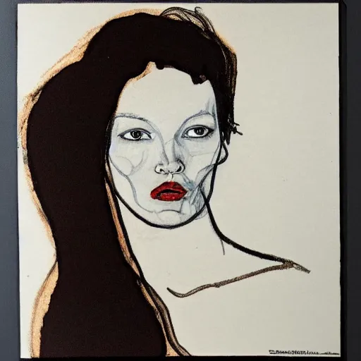 Prompt: figure drawing of kate moss by egon schiele