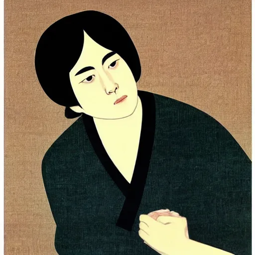 Image similar to “ pablo pascal portrait by ikenaga yasunari and ayana otake and ko rakusui, 6 0 s poster, drawing, realistic, sharp focus, japanese, dreamy, nostalgia, faded, golden hues, floral clothes ”