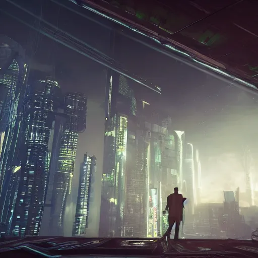 Image similar to cyberpunk architect constructing an adventure, 4 k, dramatic lighting