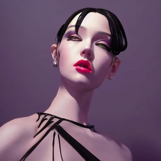 Prompt: kimino inspired avant-garde art, deco fashion, highly detailed, photorealistic portrait, bright studio setting, studio lighting, crisp quality and light reflections, unreal engine 5 quality render
