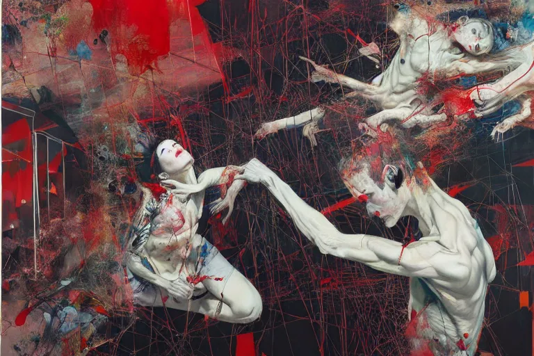 Image similar to The physical impossibility of death, in a brutalist architecture space ship , gothic, rich deep colours, painted by Francis bacon, Adrian ghenie, James jean and Petra cortright part by Gerhard Richter, part by Takato Yamamoto. 8k masterpiece