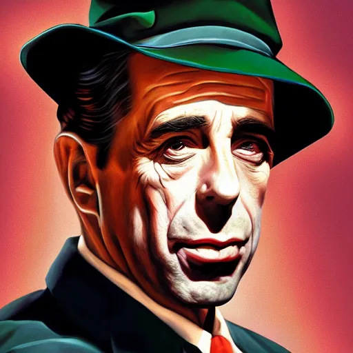 Prompt: humphrey bogart, portrait, in the style of alex ross, 2 d, 4 k, unreal, intricate, digital painting, highly detailed, artstation, sharp focus, illustration,