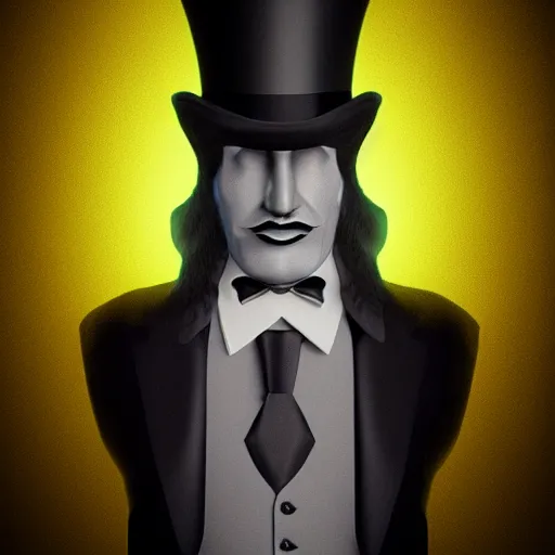 Image similar to a stylized image of a man in a top hat, a 3D render by Arent Arentsz, deviantart contest winner, altermodern, black background, goth, dark