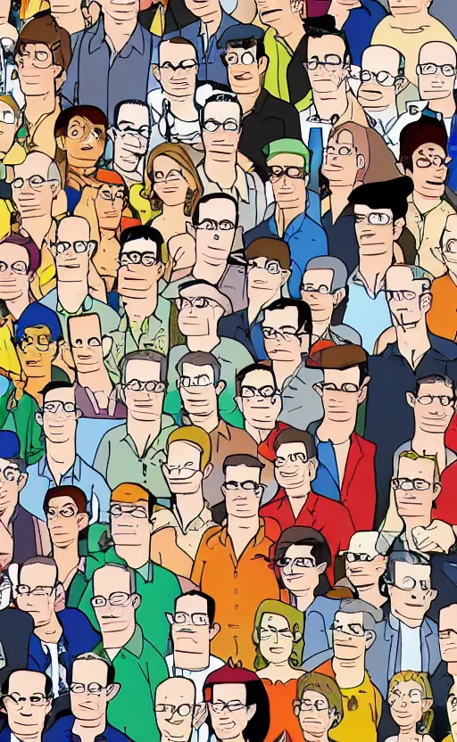 Prompt: hank hill in the style of'where's waldo'book