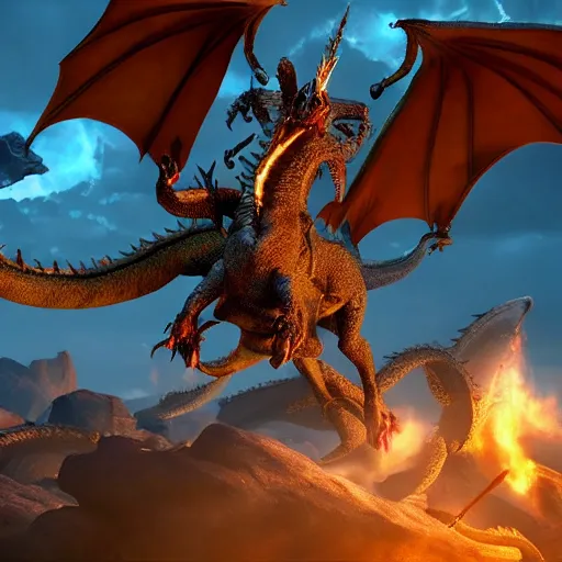 Prompt: female warrios riding a dragon, riding to heaven, with army of a 1000 dragons behind it. cinematic unreal engine, 8K , live action.