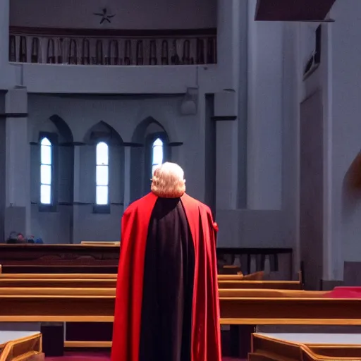 Image similar to emperor palpatine preaching to people at church, 8k cinematic lighting, very sharp detail, anatomically correct