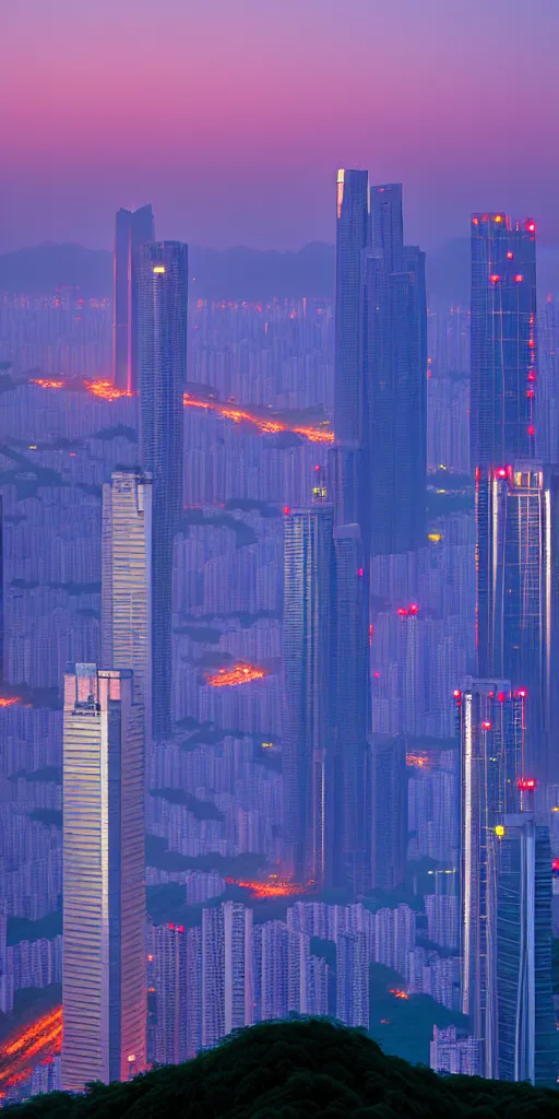 Image similar to Shenzhen skyline at dusk by Hiroshi Nagai, 8k