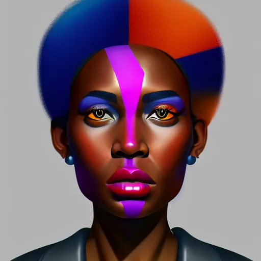 Image similar to Meybis Ruiz Cruz digital portrait painting of an afropunk female character, medium shot, asymmetrical, profile picture, bold shapes, hard edges, street art, trending on artstation,