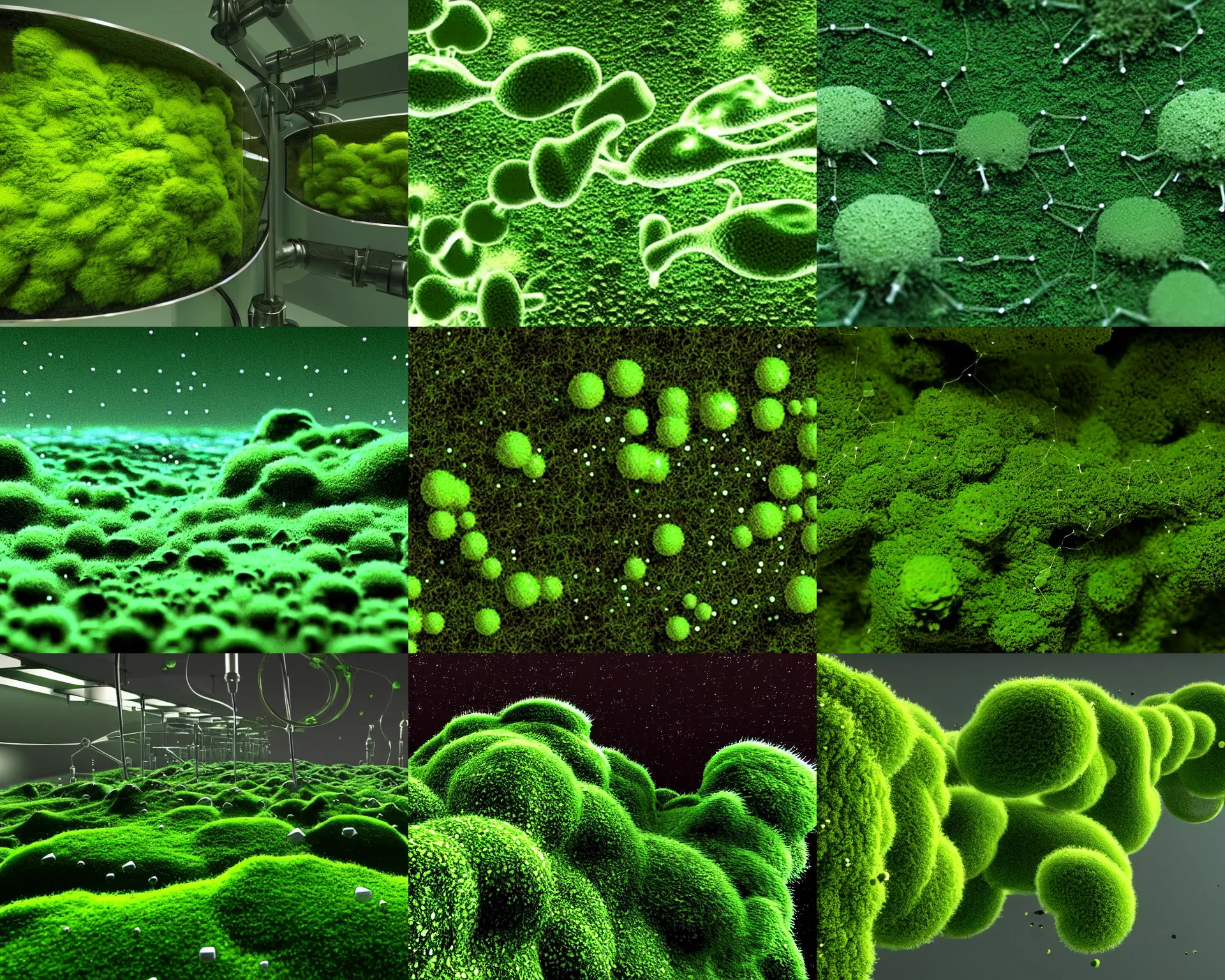 Prompt: nanomachines gathered nitrogen from the air and herded it together into floating spores ; inside the spores, other machines rearranged the materials into simple nutrients to keep the moss green and healthy during the night global illumination ray tracing advanced technology chaykin howard and campionpascale and cooke darwyn and davis jack