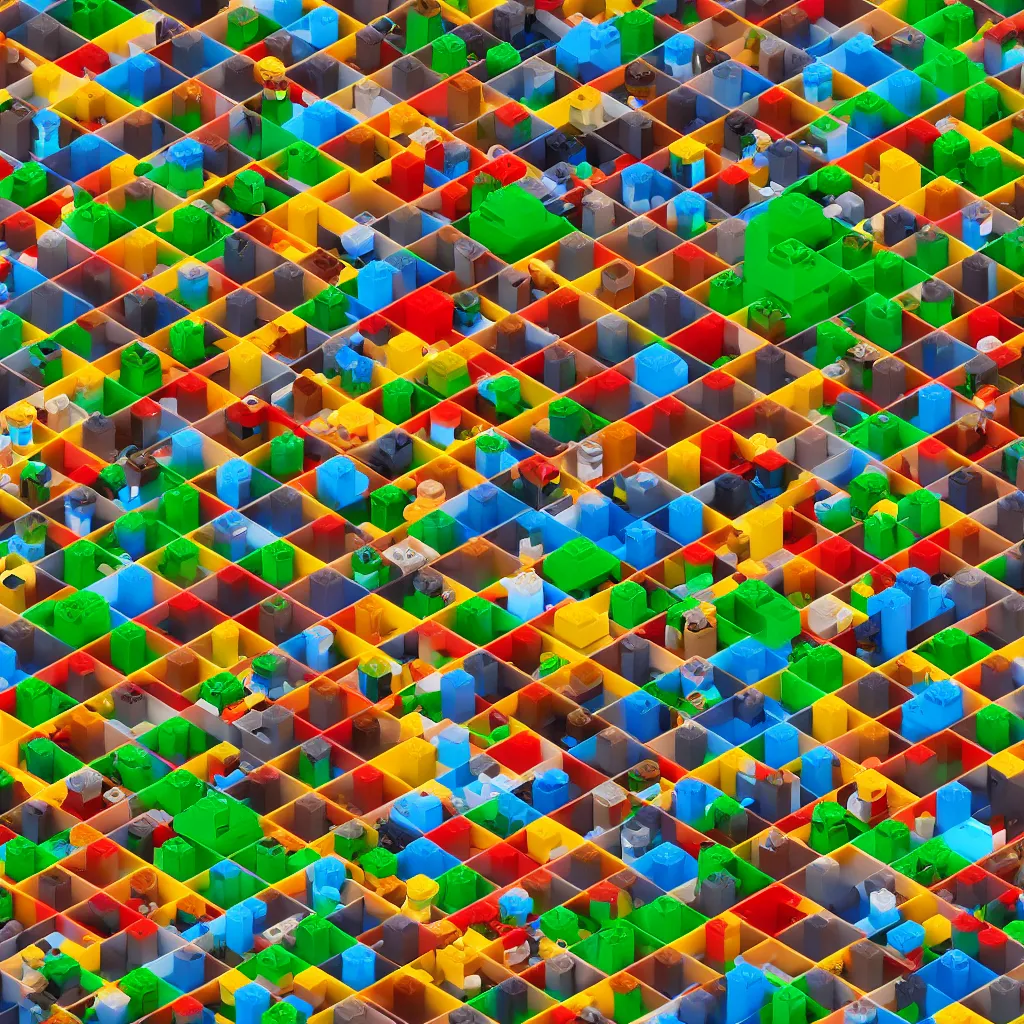 Image similar to wimmelbilder maze made of lego, isometric, octane render, Lego Island, unreal engine