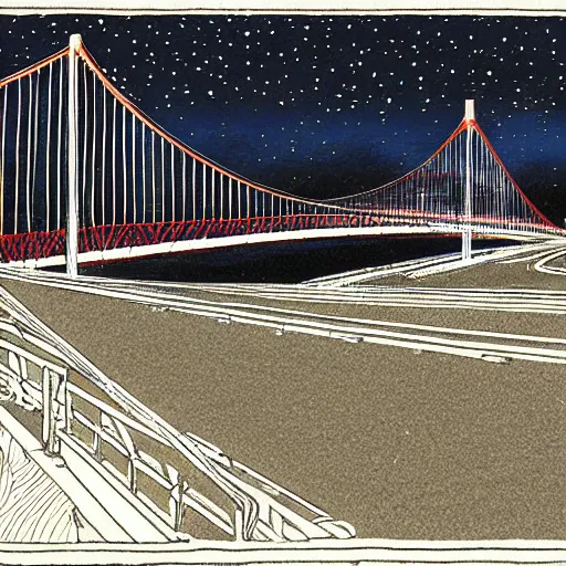 Image similar to night scene of future bridge illustrated by arai yoshimune