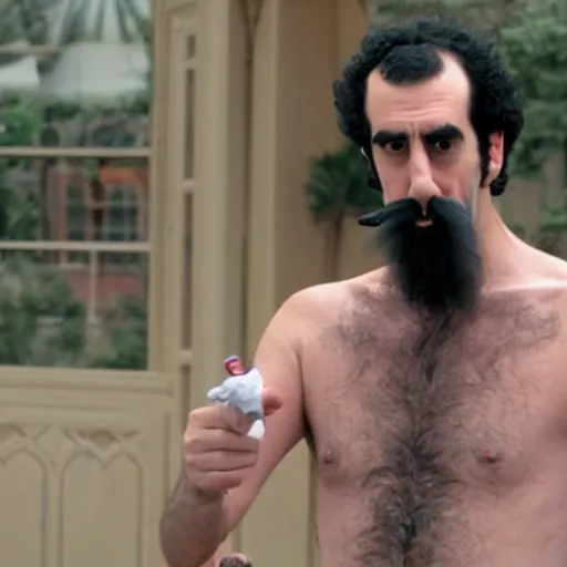 Image similar to Sacha Baron Cohen as borat smoking a giant rolled cannabis cigarette, smoke, 8k, hyper-detailed, cinematic