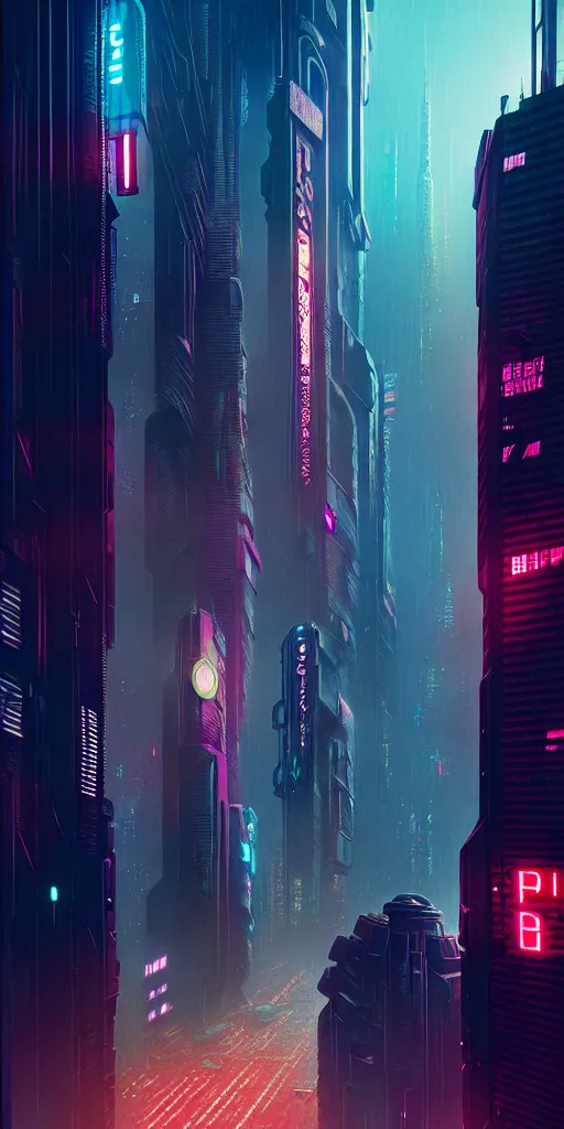 Image similar to epic cyberpunk cityscape : : blade runner, james guilleard, beeple, laurie greasley, dan mcpharlin : : ornate, dynamic, particulate, rich colors, intricate, elegant, highly detailed, centered, artstation, smooth, sharp focus, octane render, 3 d