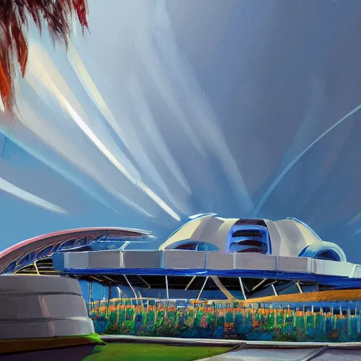 Image similar to painting of space mountain, disney world, florida, artstation