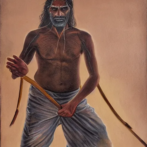 Prompt: portrait of head and body, single bangla farmer fighting on hoseback, hand to hand combat with machete, wielding machete, wearing a long lungi, full body view, long flowing hair, fighting for his life, nebula aura surrounding subject, hellscape, nestor canavarro art style, hyperrealist art style, sharp outlines